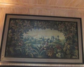 Offered at $500/each, or $1000 for the pair. Pair of "paintings" are believed to be parts of a larger painting, possibly a mural at one time. Appraised estimated age Mid 1800s. Many deterioration features requiring expert repair, but amazing as they are. 5" frame. No signature. (Each measure 33 1/2" x 62 3/4") ~ Please send inquiries via text to 251.525.0966 and reference the photo number.