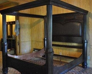 Offered at $3000. Solid mahogany king size bed with leather headboard. Maker unconfirmed. Excellent condition. ~ Please send inquiries via text to 251.525.0966 and reference the photo number.