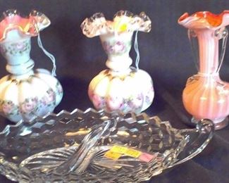 Melon handpainted, Swirl vases & Fostoria glassware