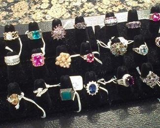 Huge selection of gemstone sterling rings, buy as many as you would like, come early for best selection