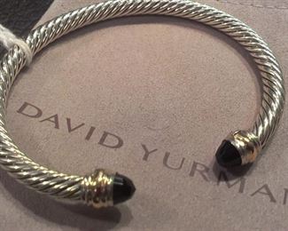 David Yurman Sterling 14kt y gold onyx cable bracelet w pouch 