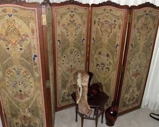 antique mahogany screen with needlepoint inserts....beautiful!
