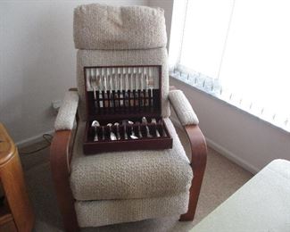 Recliner and silver plate flatware