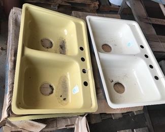 Harvest Yellow and off white/cream colored Kilgore vintage kitchen sinks