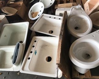 1970's Fiesta sink on the left and single well sinks along with toilets