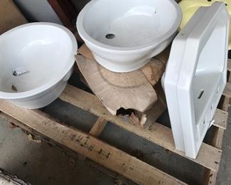 Another view of the Art Deco style sink along with oval American Standard oval sinks available in glazed and non-glazed rims