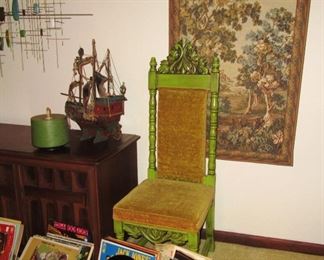 Deppman green chair and tapestry