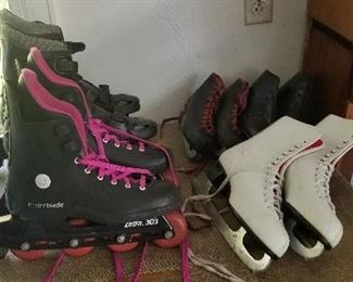 Roller blades, women's ice skates, boys double blade training ice skates