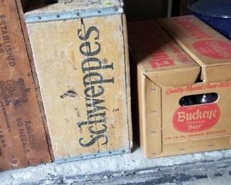 Vintage wood boxes and beer case