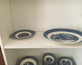 Currier and Ives set includes platter and serving pieces