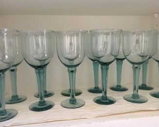 Large collection of mouth blown large goblets and smaller wine