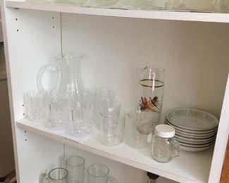 Various glass items including set of Longchamps pitcher and small glasses