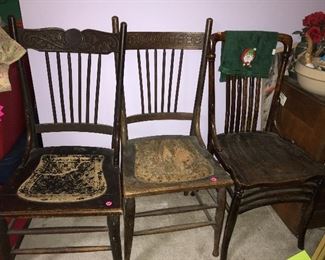 Antique wooden chairs.  Back slats firm.   Early 20th century.
