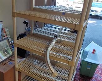 Many storage shelves