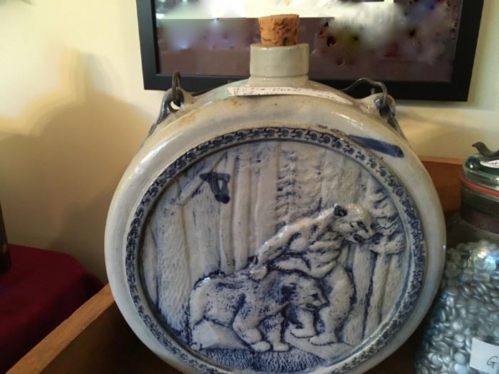 Antique ceramic canteen jug with handle. Excellent condition!