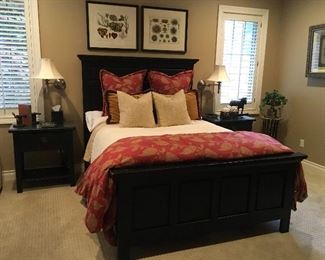 queen size bed with headboard, footboard, frame and matching nightstands and dresser