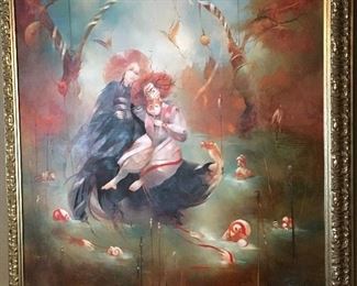 large Anne Bachelier oil painting titled "Children of the Lagoon" - measures 48" x 48"