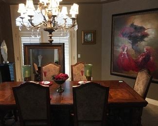 beautiful solid wood dining table with 6 matching dining chairs