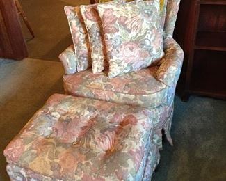 Floral Pattern Chair and Ottoman