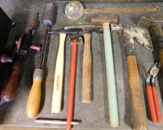 Assorted Hammers, Axe and Hand Tools