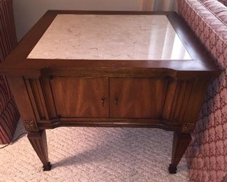 Pair of Marble Inlay End Tables
