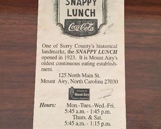 Snappy Lunch Paper Menu