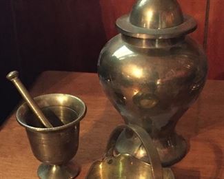 Brass Urn, Mortar and Pestil, Basket