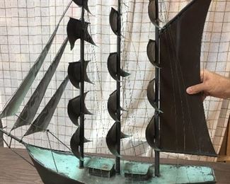 Vintage solid copper sailing ship that sets on top of the weathervane in previous photo. Sold as a package only. Tape measure is in photo for size comparison.