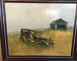 Paul Collins original painting titled “In The Grass” from about 1962. Previously held in a private collection since being painted this has never been viewed by the public and is now available for sale. Painting is about 25” x 31”. Original frame that Mr. Collins mounted it in is included.