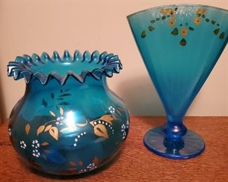 Atq Fenton Hand Painted Vases