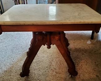 Atq Victorian Walnut Marble Top End Table