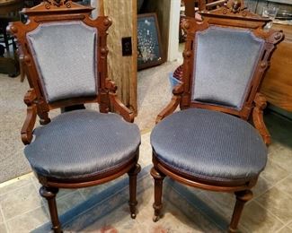 Atq Victorian Walnut Parlor Chairs Two