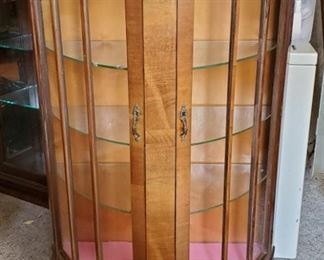Atq Walnut Curved Glass China Cabinet