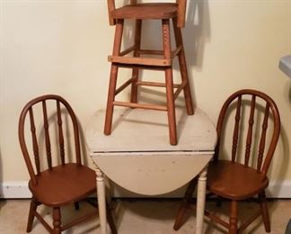Childs Table, Chairs, and Doll High Chair