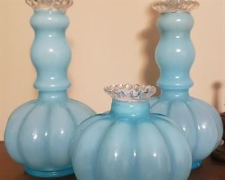Fenton Blue Melon Perfume Bottles Three