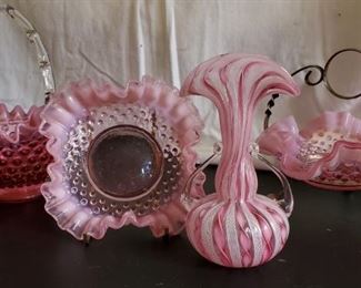 Fenton Cranberry Hobnail and Ribbon