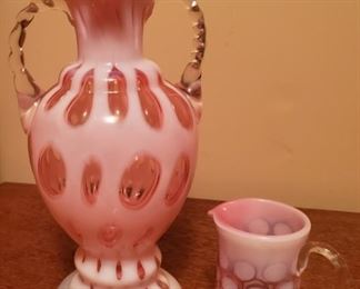 Lg Fenton WhiteCased Cranberry Vase and More