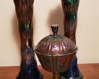 Tall Vtg Fenton Amethyst Carnival Glass Three