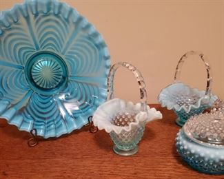 Vtg Fenton Blue Opalescent Hobnail Decor