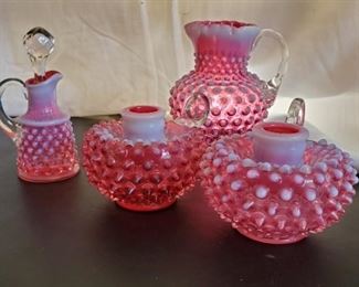 Vtg Fenton Cranberry Hobnail Four