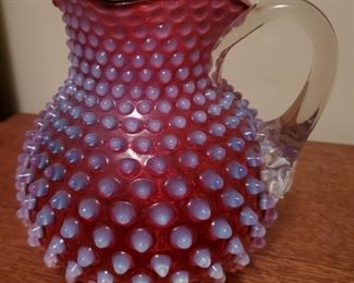 Vtg Fenton Cranberry Hobnail Pitcher