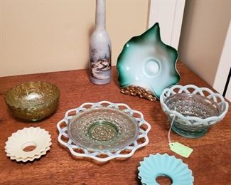 Vtg Green Fenton Opalescent and More