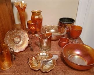 Vtg Marigold Carnival Glass Decor