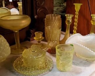Vtg Yellow Vaseline Glass and More