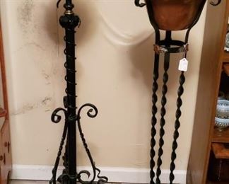 Wrought Iron Plant Stand and Lamp