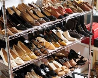 Shoes including Ferragamo, Manolo Blahnik, Ugg, and other designers