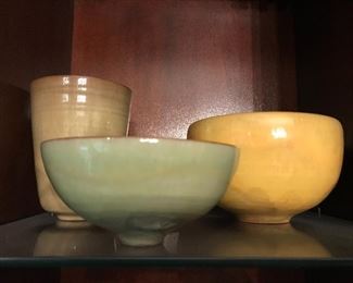 Set of 3 Gertrude and Otto Natzler glazed pottery bowls