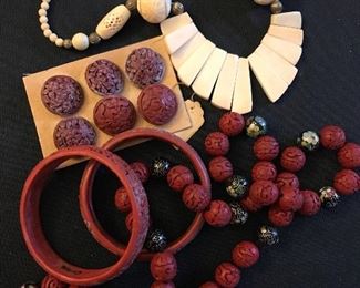 Cinnabar and bone jewelry