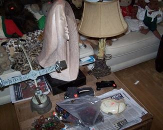 CARVED BUST, VINTAGE  SOAPSTONE LAMP & MORE