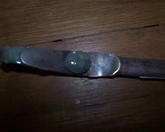 ANTIQUE CHINESE JADE BELT HOOK/BUCKLE-MOUNTED IN SILVER AS A LETTER KNIFE